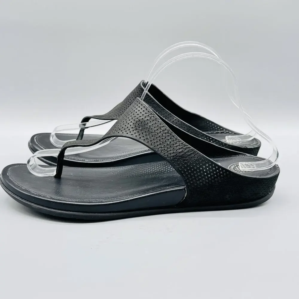 FitFlop Shoes Womens 10 Black Leather Thong Sandals Slip On Comfort Summer